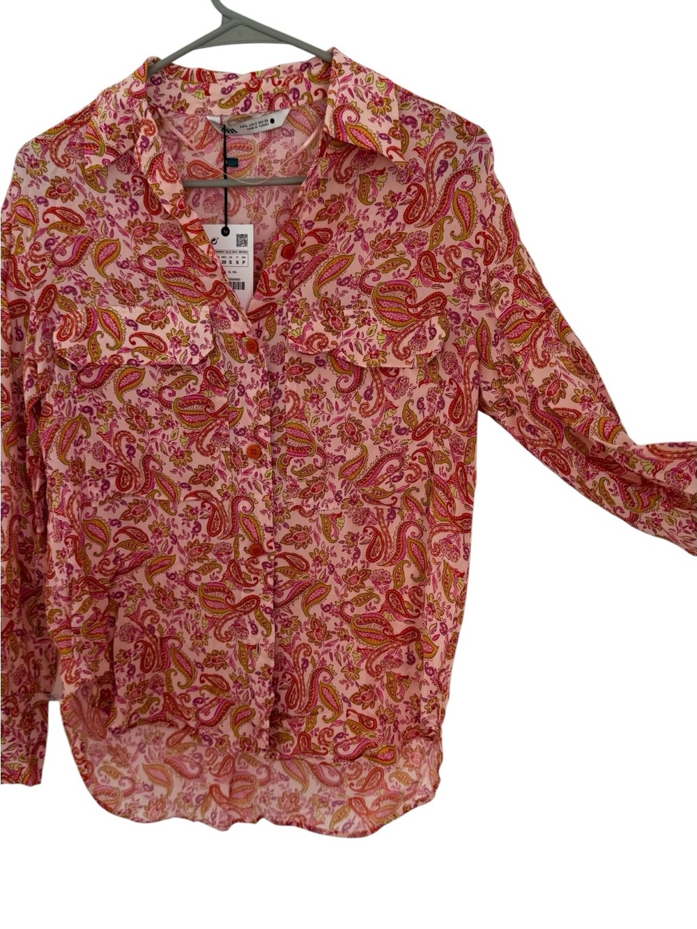 Zara Pink Paisley Print Sheer Button Down Blouse NWT Size S - Picture 4 of 5